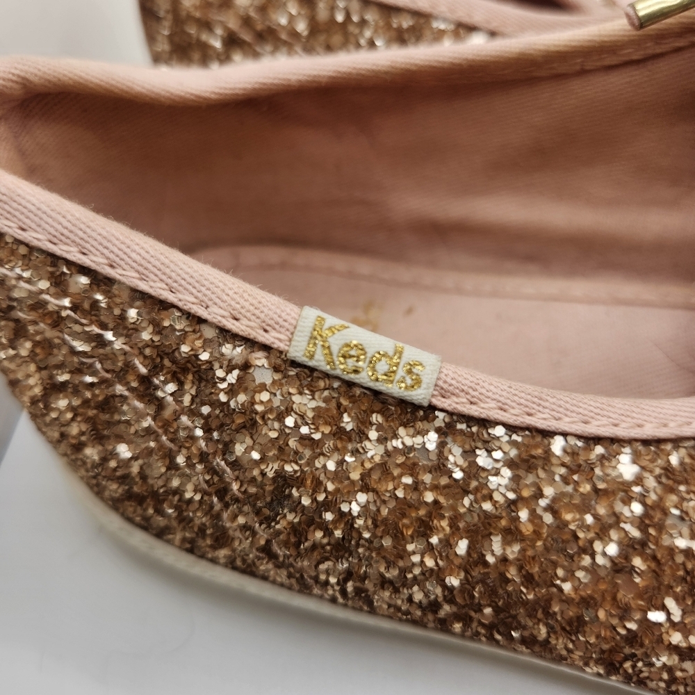 Kate Spade New York‎ X Keds Rose Gold Glitter Sneakers Womens Size 8 Lace Up - Picture 3 of 9